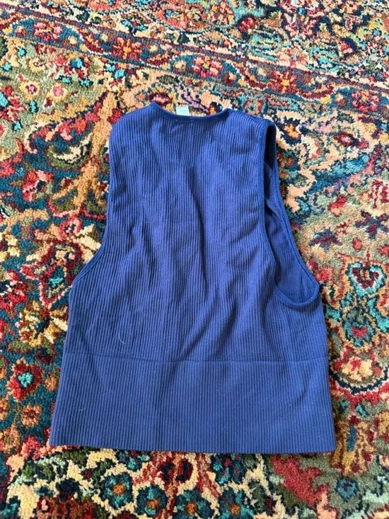 Urban Outfitters Deep V Ribbed Crop Tank Top - Navy Blue - Picture 3 of 3